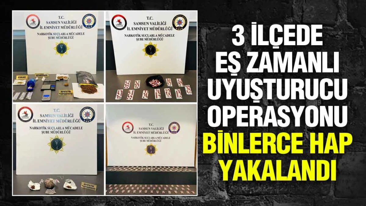 Samsun&rsquo;da 3 İl&ccedil;ede Narkotik Operasyonu, Binlerce Sentetik Ecza Ele Ge&ccedil;irildi