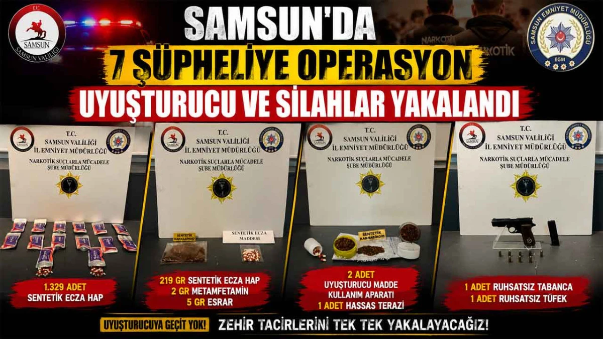 Samsun&rsquo;da Narkotik Darbesi: Uyuşturucu ve Silahlar Ele Ge&ccedil;irildi